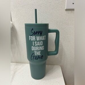 Teal Insulated Tumbler with Handle with cute football phrase. NWOT